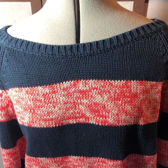 American Eagle navy and white/ red 100% cotton sweater sz XLarge/wide scoop neck - Picture 12 of 16